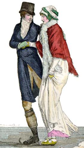 Regency couple skating, c. 1800
