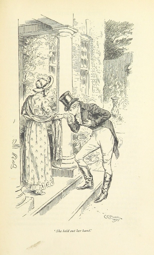 Elizabeth and Mr. Wickham." Pride and Prejudice illustration by C.E. Brock (1895), British Library.