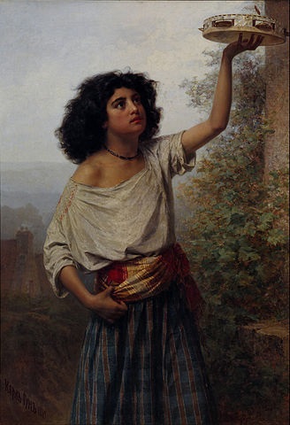 Painting of a young gypsy woman by Karlis Teodors Huns, 1870.