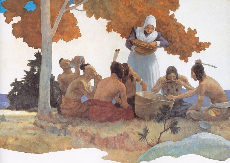N.C._Wyeth_-_Thanksgiving_with_Indians_(detail)