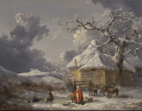 Image of George Morland, 1763-1804, British Winter Landscape with Figures, ca. 1785 Yale Center for British Art, Public Domain
